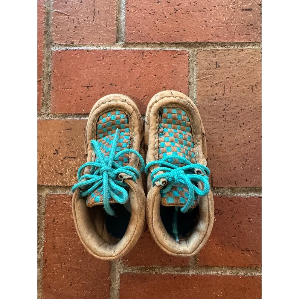 Blazin Roxx Kids Tan Turquoise Woven Moccasin Shoes Size 9 Western Mocs